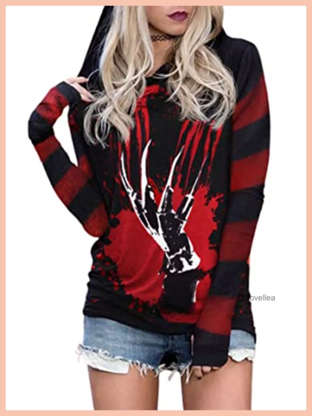Skull Silhouette Hoodie Womens Long Sleeve Pullover Sweatshirt Halloween Novelty